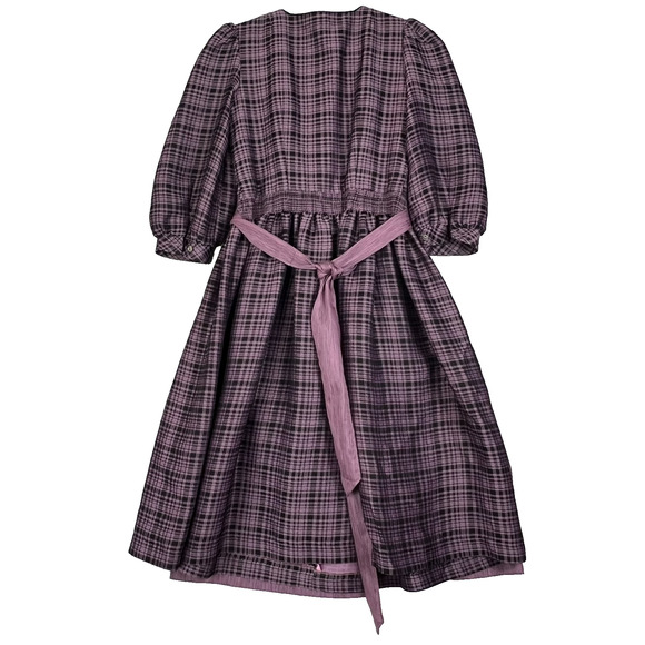 Apron Style Dress Women's Wool Blend Purple Handmade Puff Elbow Sleeve Vtg - Picture 8 of 13